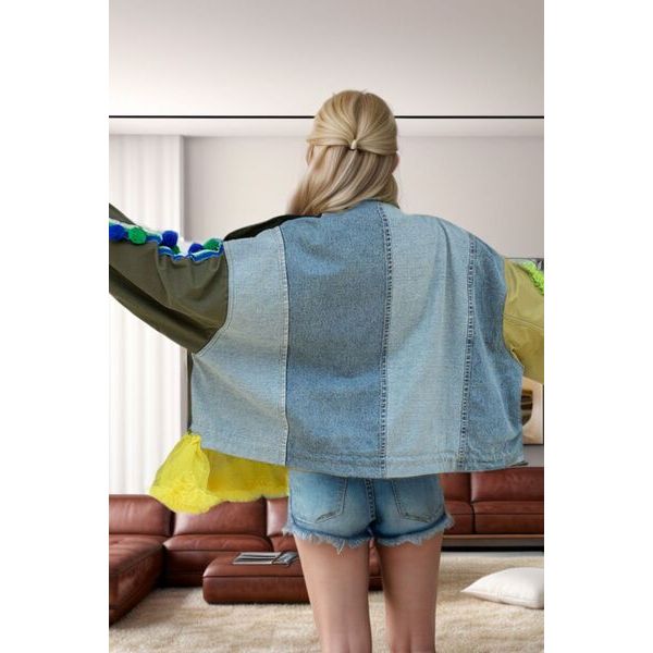 Sequin Patchwork Zip Up Dropped Shoulder Jacket - TiffanyzKlozet