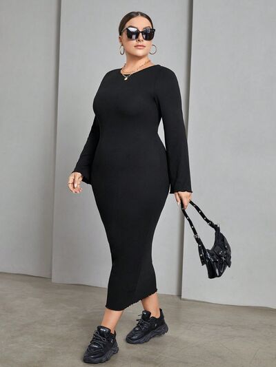 Plus Size Lace-Up Round Neck Wrap Dress - TiffanyzKlozet