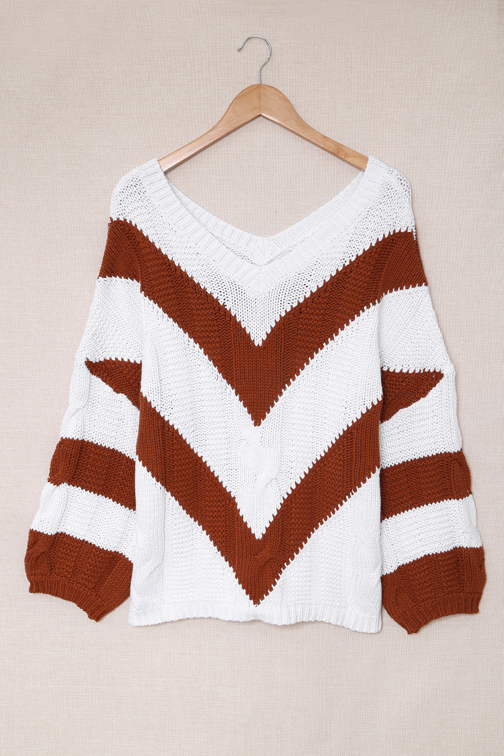 Woven Right Chevron Cable-Knit V-Neck Tunic Sweater - TiffanyzKlozet