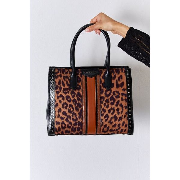 David Jones Leopard Contrast Rivet Handbag - TiffanyzKlozet