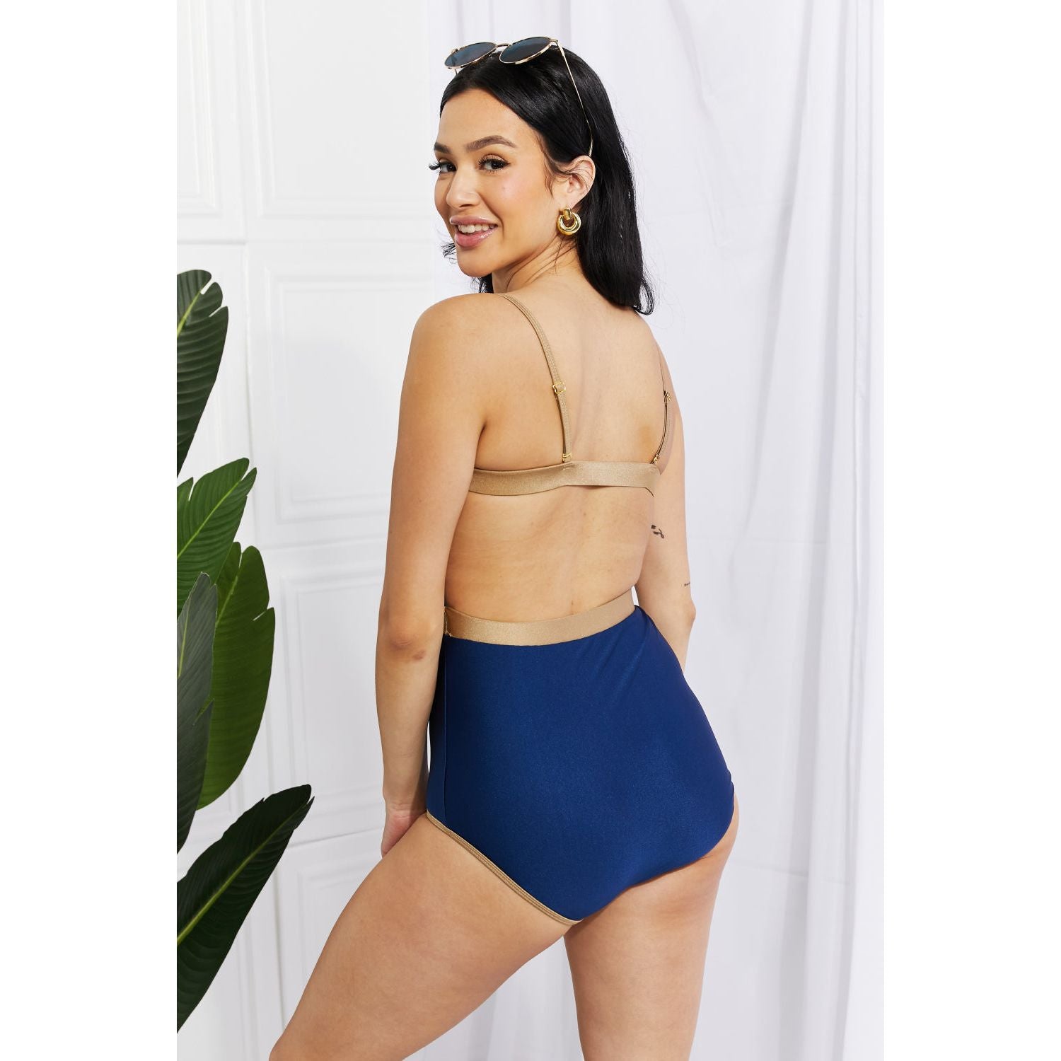 Marina West Swim Wave Break Contrast Trim One-Piece - TiffanyzKlozet