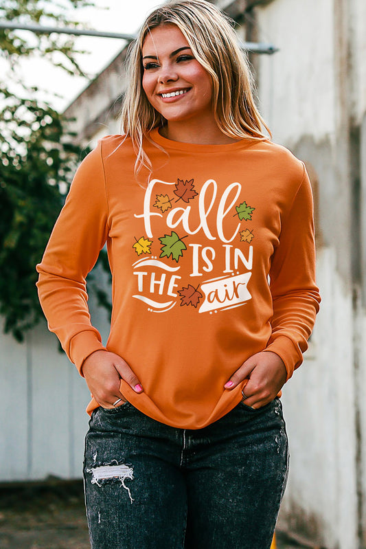 Round Neck Long Sleeve FALL IS IN THE AIR Graphic Sweatshirt - TiffanyzKlozet