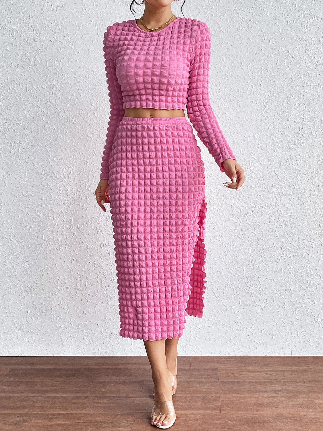 Long Sleeve Top and Split Skirt Set - TiffanyzKlozet
