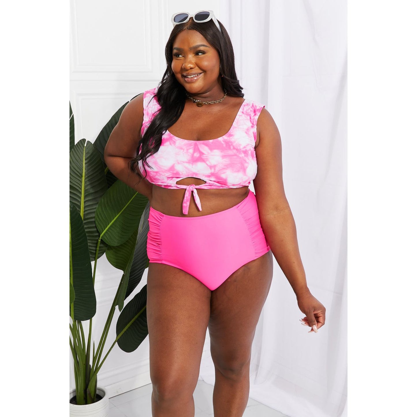 Marina West Swim Sanibel Crop Swim Top and Ruched Bottoms Set in Pink - TiffanyzKlozet