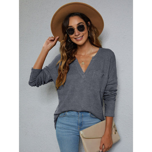 Dropped Shoulder High-Low Waffle-Knit Top - TiffanyzKlozet