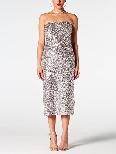 Sequin Straight Neck Midi Wrap Dress - TiffanyzKlozet