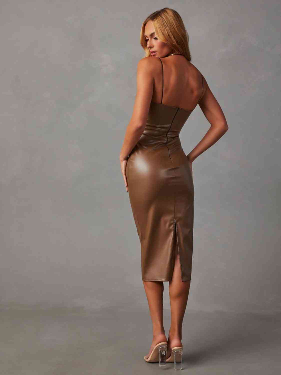 PU Slit Midi Dress - TiffanyzKlozet