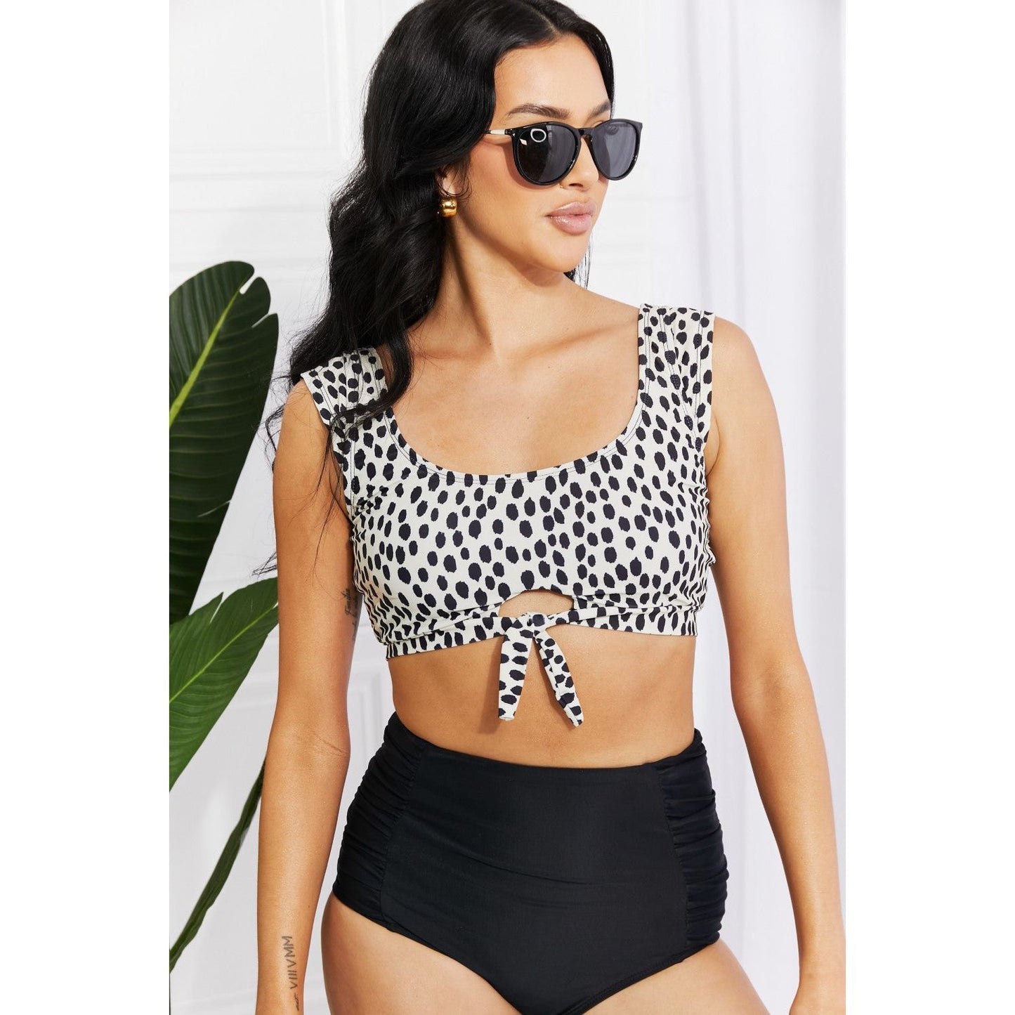 Marina West Swim Sanibel Crop Swim Top and Ruched Bottoms Set in Black - TiffanyzKlozet