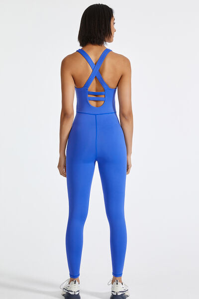 Crisscross Back Wide Strap Active Jumpsuit - TiffanyzKlozet