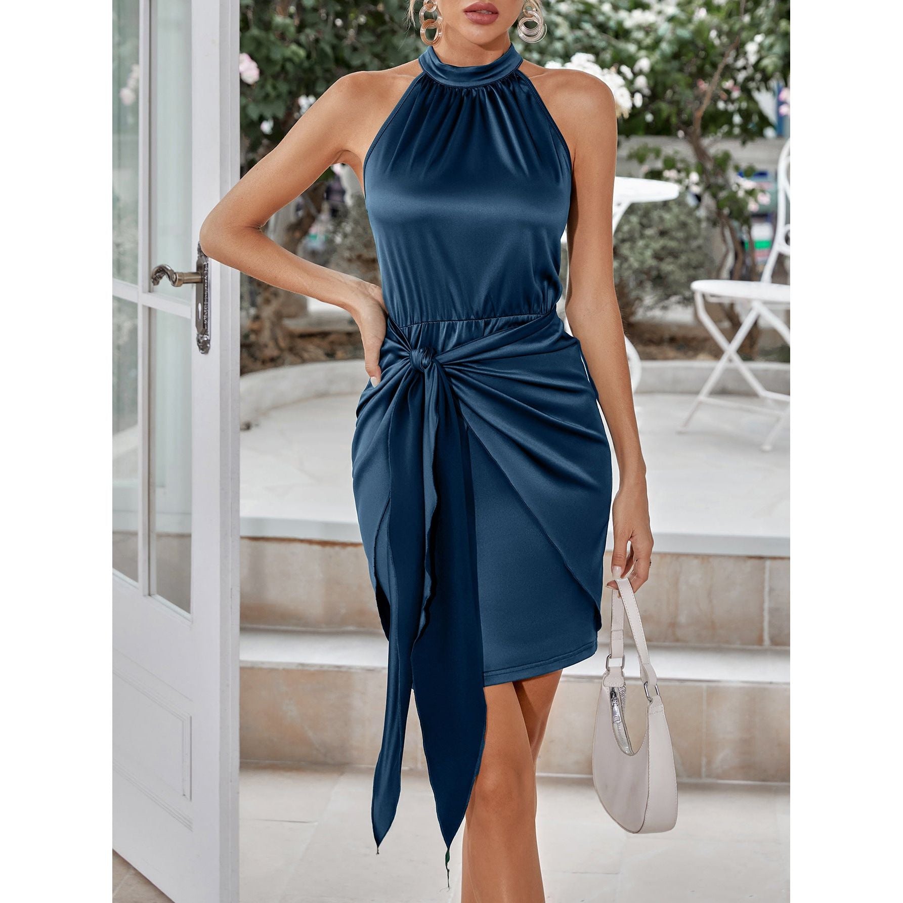Grecian Neck Tie Front Dress - TiffanyzKlozet