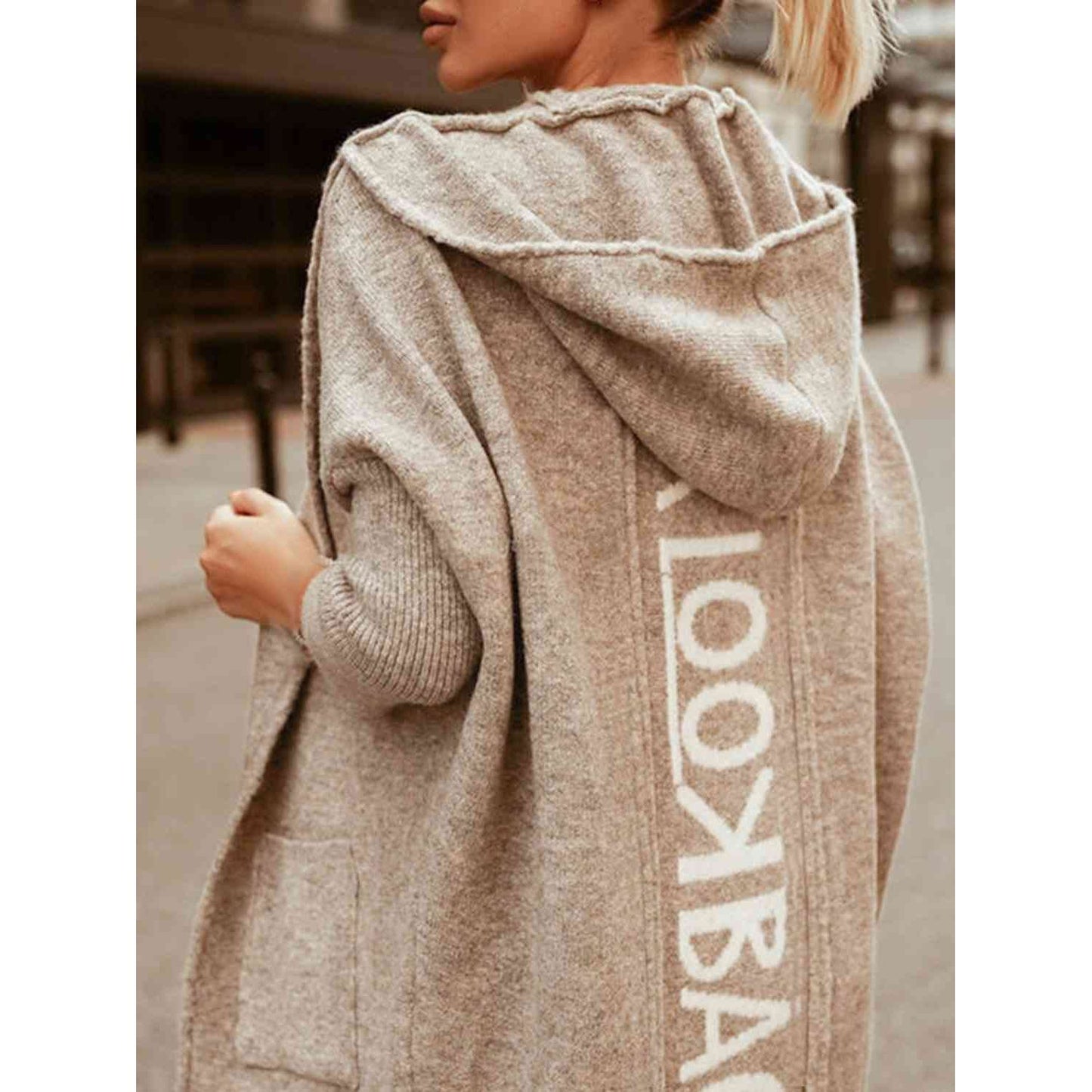 Open Front Hooded Sweater with Pockets - TiffanyzKlozet