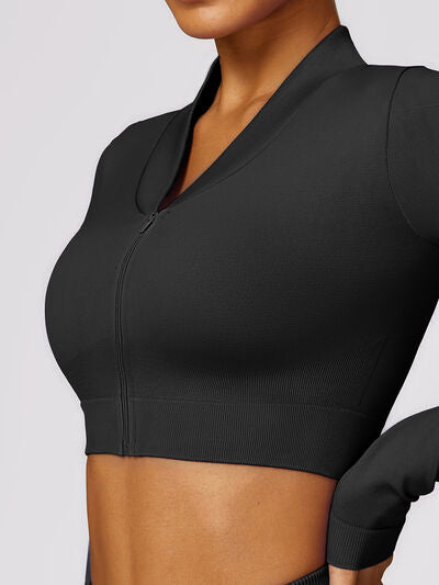 Zip Up Baseball Collar Long Sleeve Active Outerwear - TiffanyzKlozet