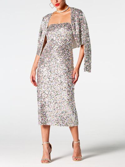 Sequin Cardigan and Straight Dress Set - TiffanyzKlozet