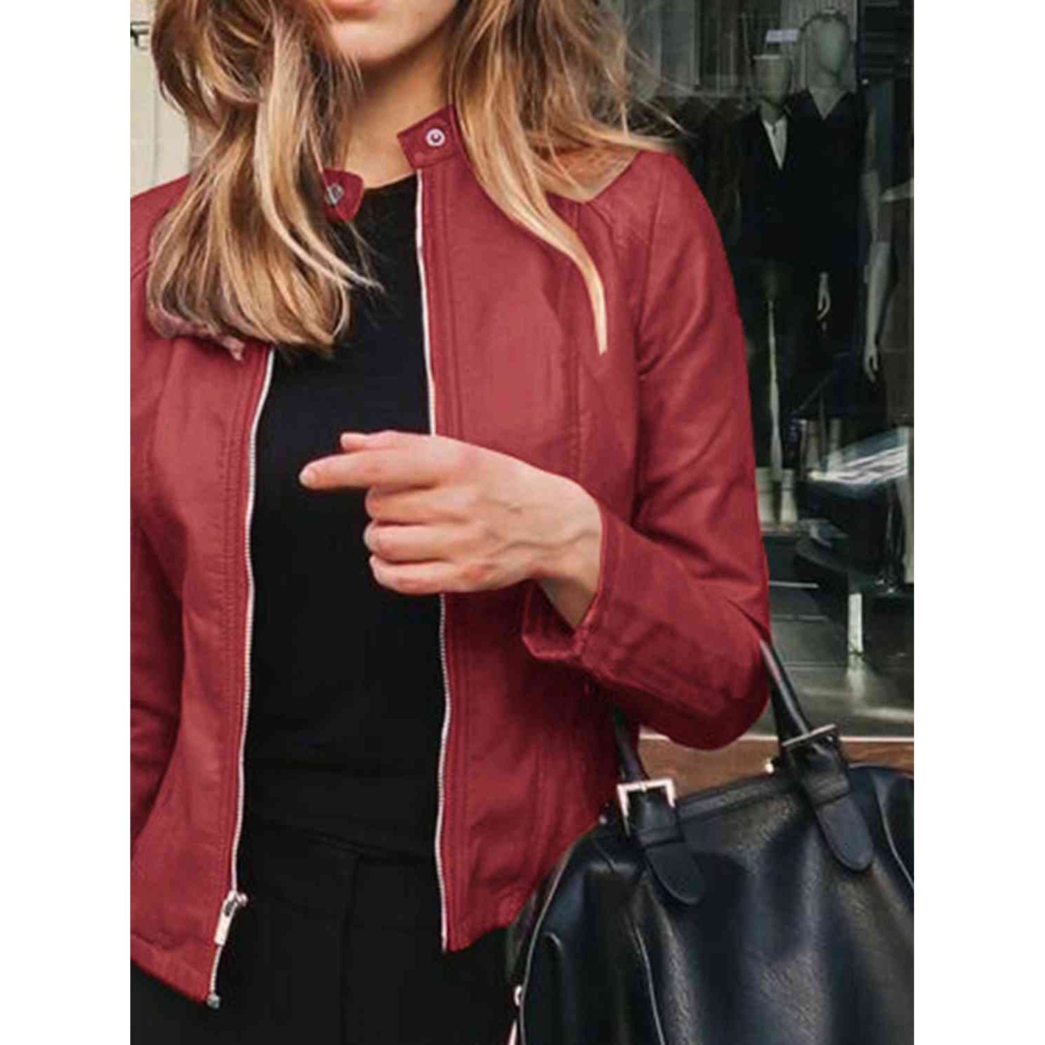 Mock Neck Zip Up Jacket - TiffanyzKlozet