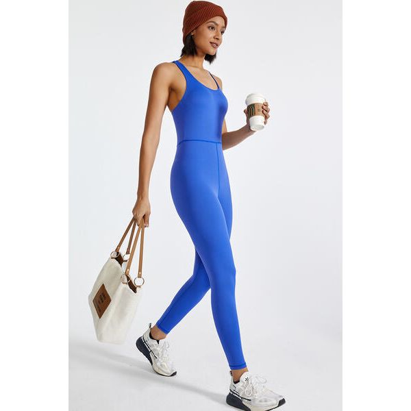 Crisscross Back Wide Strap Active Jumpsuit - TiffanyzKlozet