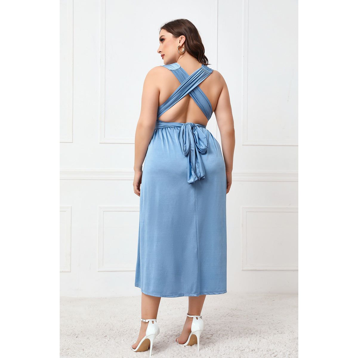 Plus Size Tied Surplice Sleeveless Midi Dress - TiffanyzKlozet