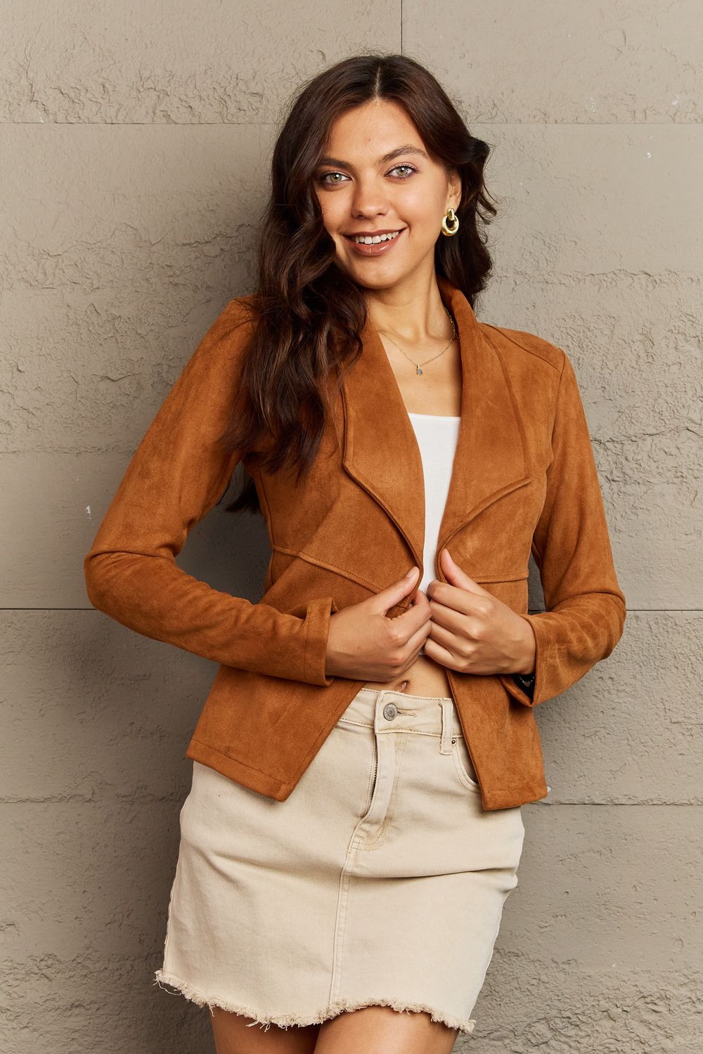 Ninexis Full Size Lapel Collar Long Sleeve Jacket - TiffanyzKlozet