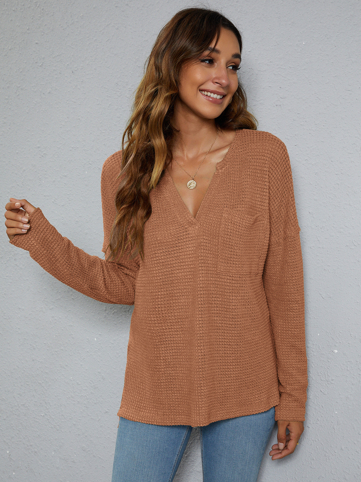 Dropped Shoulder High-Low Waffle-Knit Top - TiffanyzKlozet