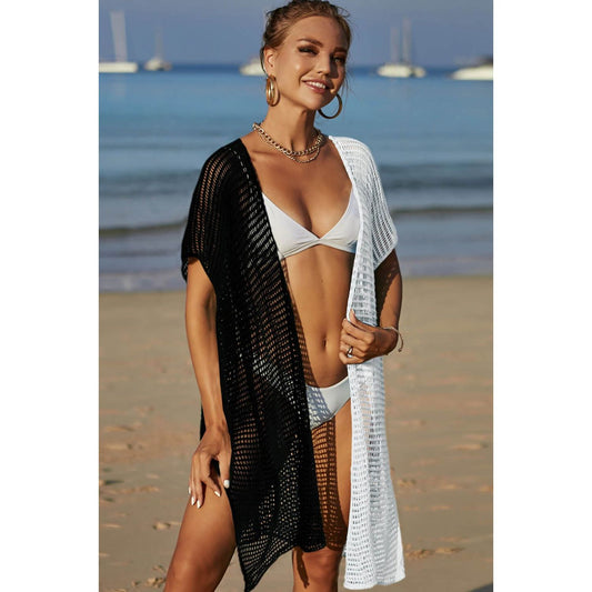 Two-Tone Side Slit Open Front Cover Up - TiffanyzKlozet