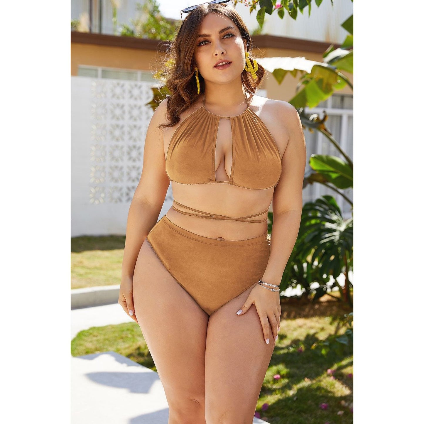 Plus Size Cutout Tied Backless Bikini Set - TiffanyzKlozet