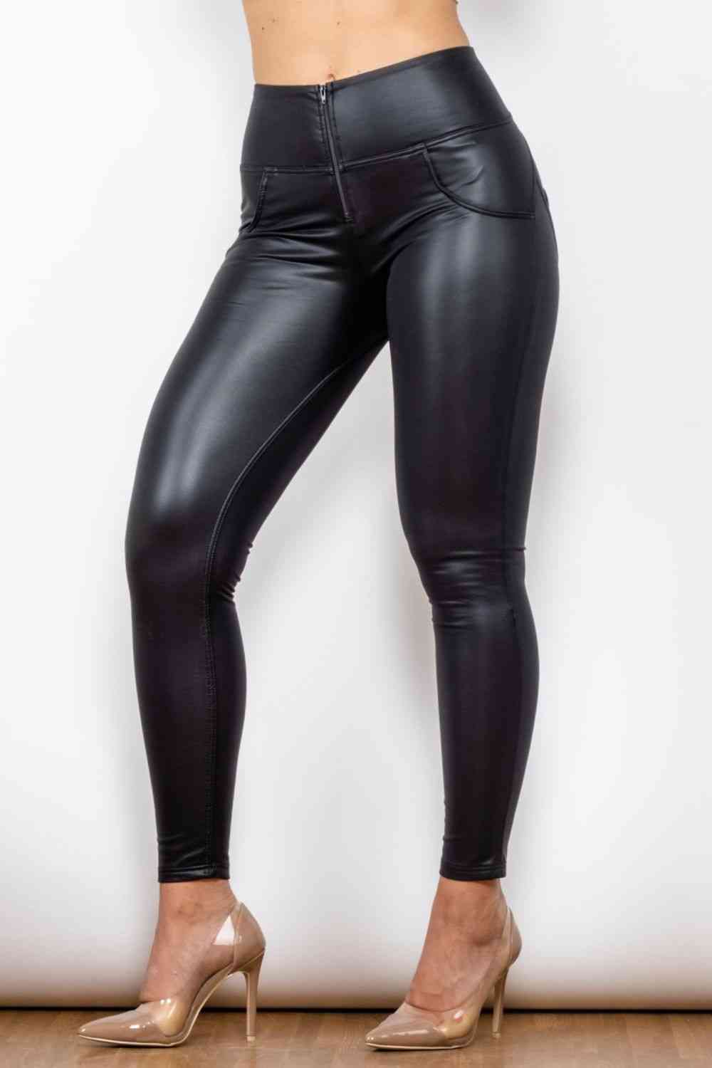 Full Size PU Leather Zip Detail Leggings - TiffanyzKlozet