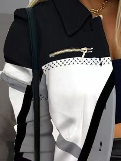 Emily Printed Button Up Zip Detail Shacket - TiffanyzKlozet