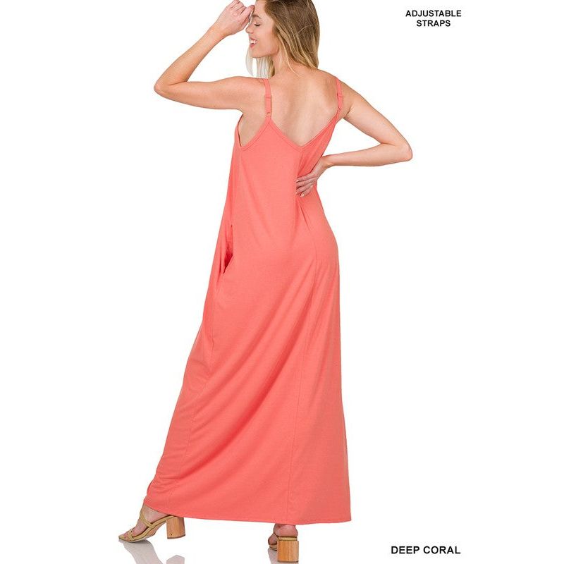 V-NECK CAMI MAXI DRESS WITH SIDE POCKETS - TiffanyzKlozet