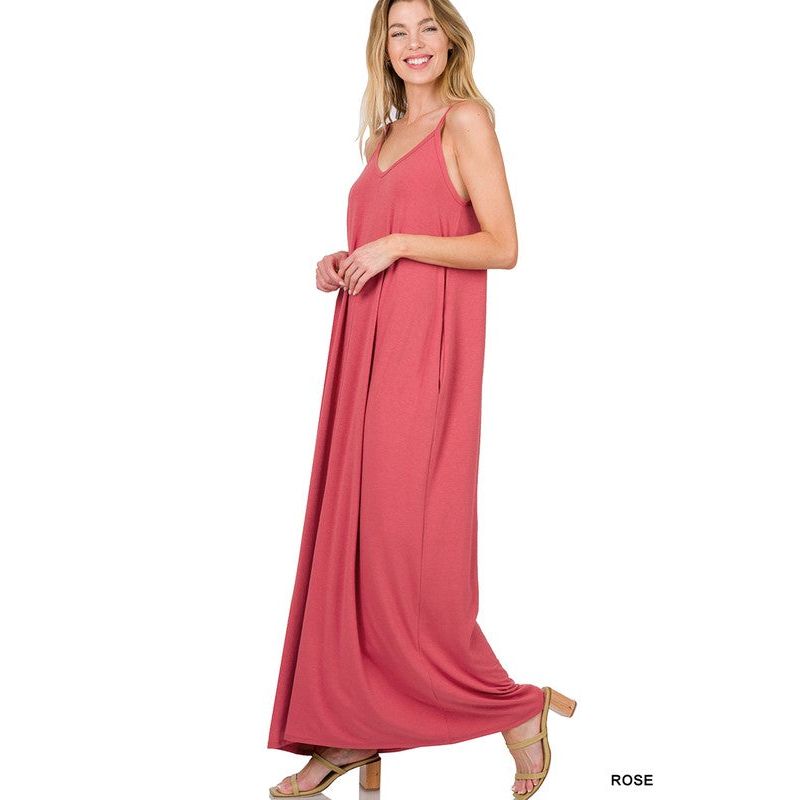 V-NECK CAMI MAXI DRESS WITH SIDE POCKETS - TiffanyzKlozet