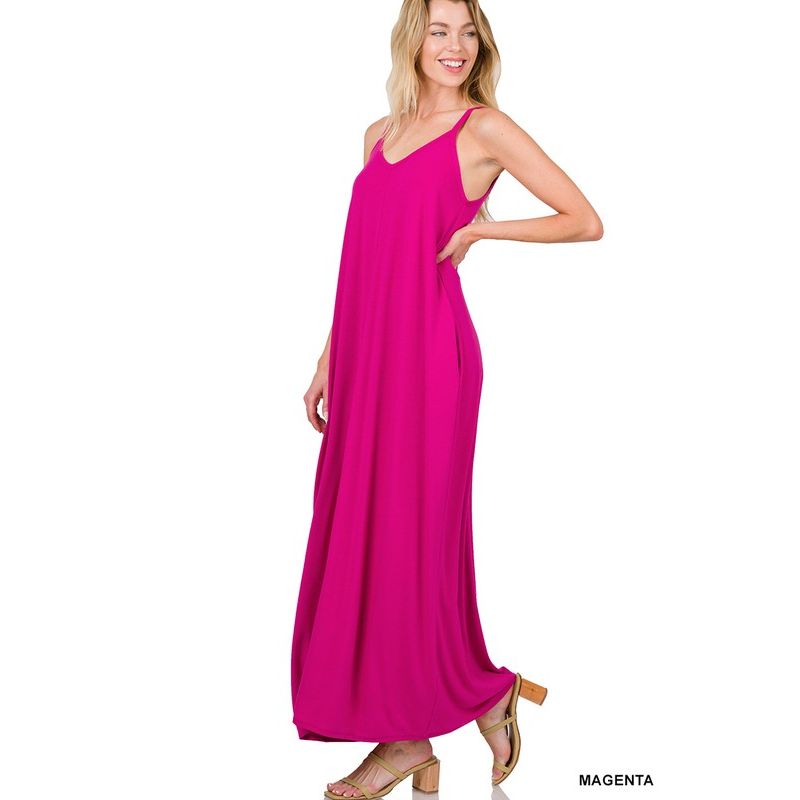 V-NECK CAMI MAXI DRESS WITH SIDE POCKETS - TiffanyzKlozet