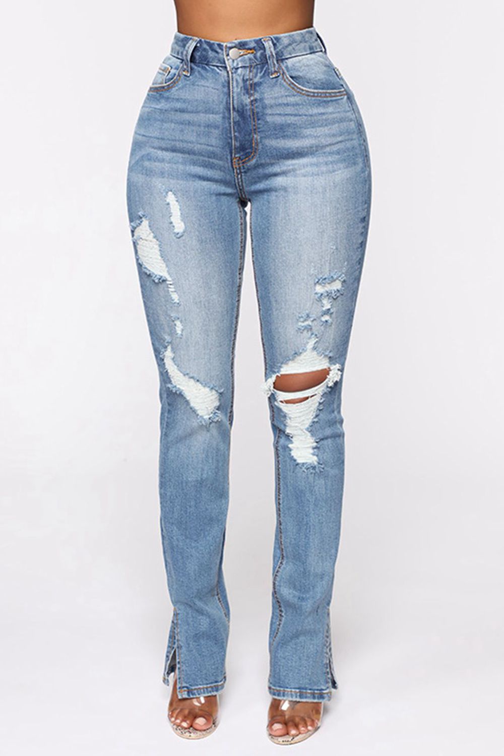 Distressed Slit Jeans - TiffanyzKlozet