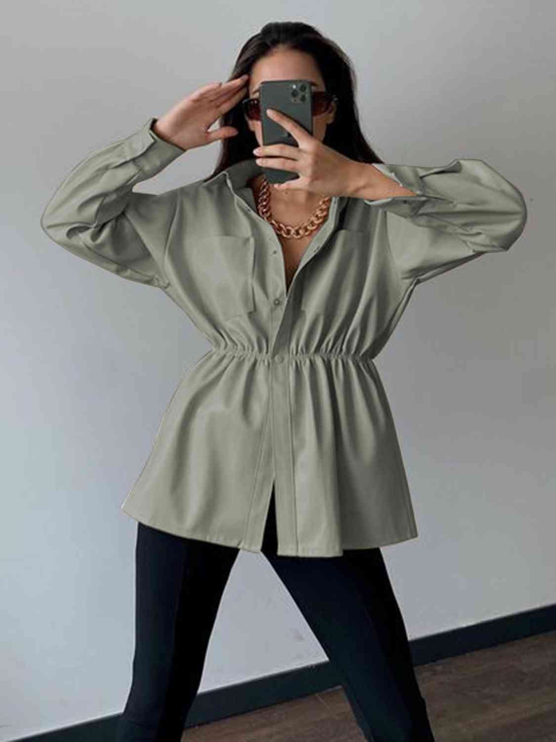 Snap Down Collared Jacket - TiffanyzKlozet