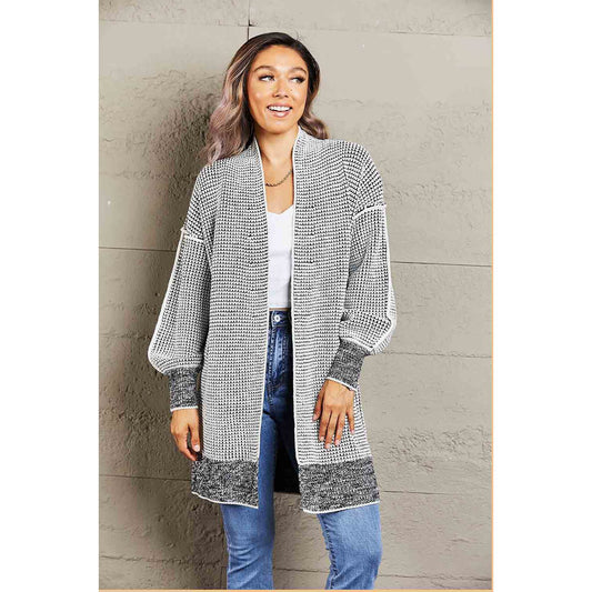 Woven Right Heathered Open Front Longline Cardigan - TiffanyzKlozet