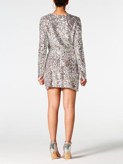 Sequin V-Neck Top and Mini Skirt Set - TiffanyzKlozet