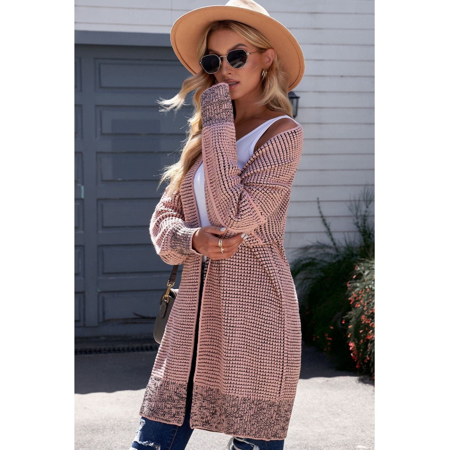 Woven Right Heathered Open Front Longline Cardigan - TiffanyzKlozet