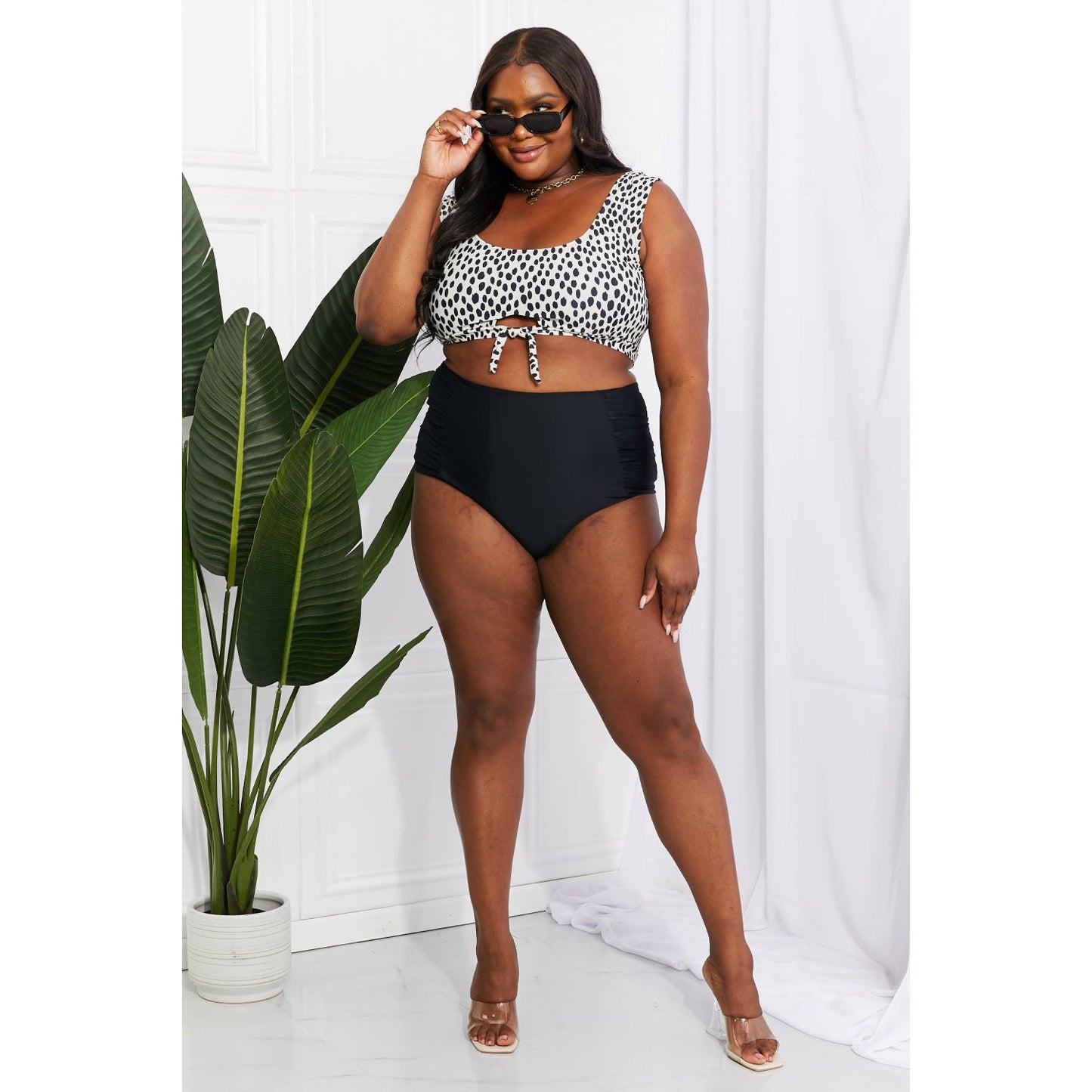 Marina West Swim Sanibel Crop Swim Top and Ruched Bottoms Set in Black - TiffanyzKlozet