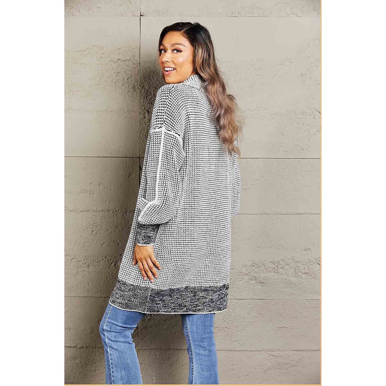 Woven Right Heathered Open Front Longline Cardigan - TiffanyzKlozet