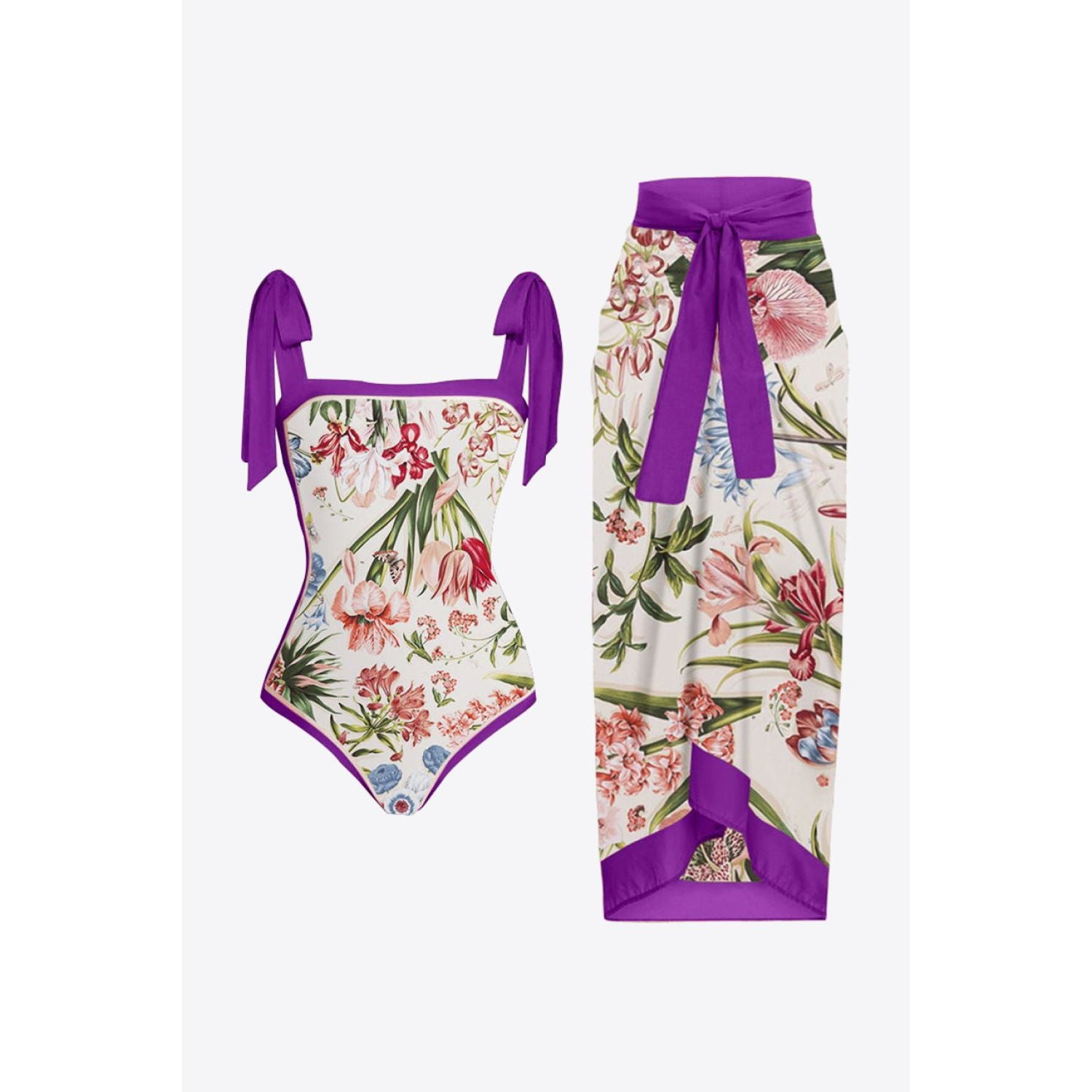Floral Tie Shoulder Two-Piece Swim Set - TiffanyzKlozet