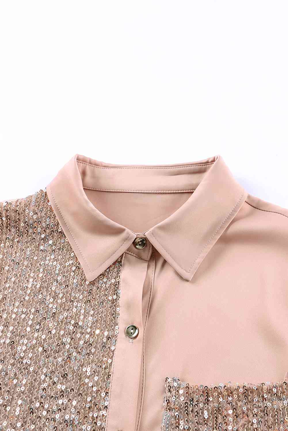 Sequin Button Front High-Low Shirt Dress - TiffanyzKlozet