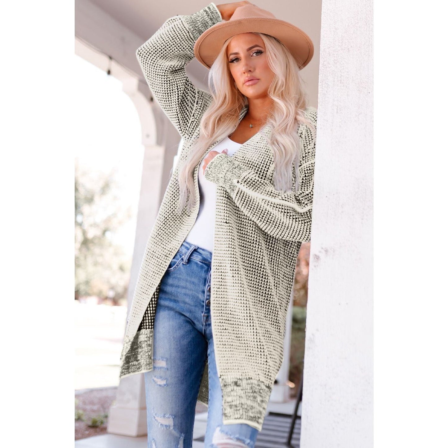 Woven Right Heathered Open Front Longline Cardigan - TiffanyzKlozet