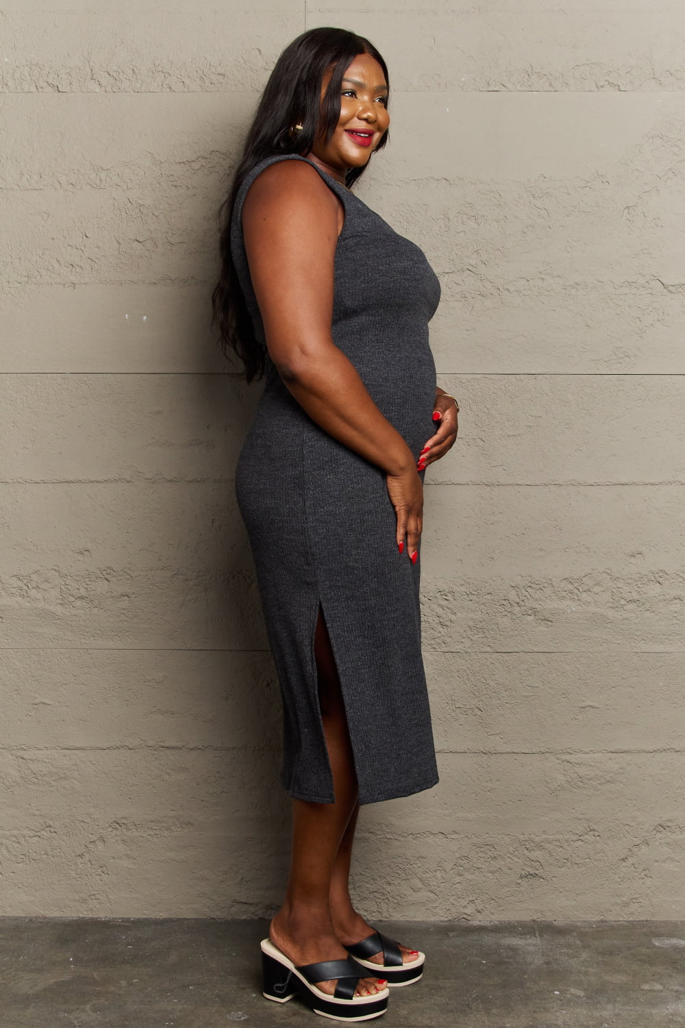Sew In Love Full Size For The Night Fitted Sleeveless Midi Dress in Black - TiffanyzKlozet