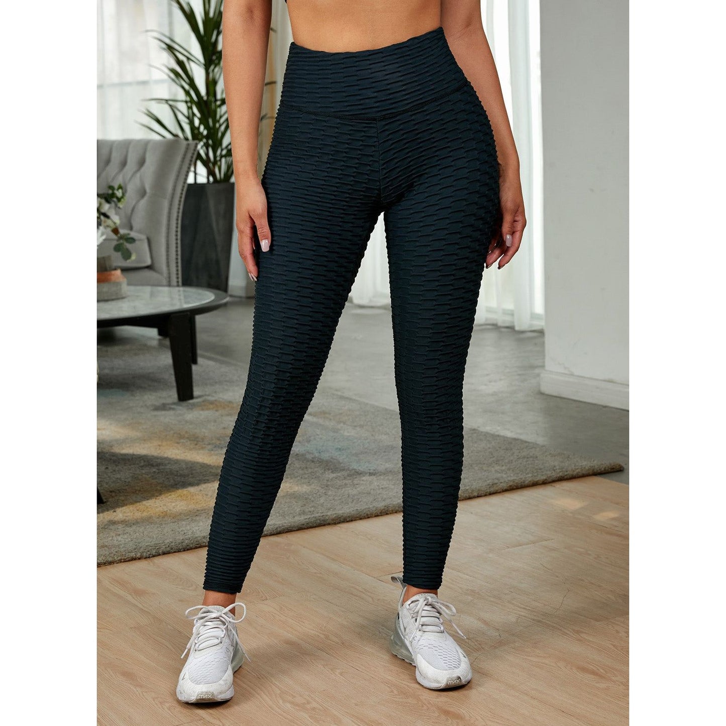 Textured High Waist Active Leggings - TiffanyzKlozet