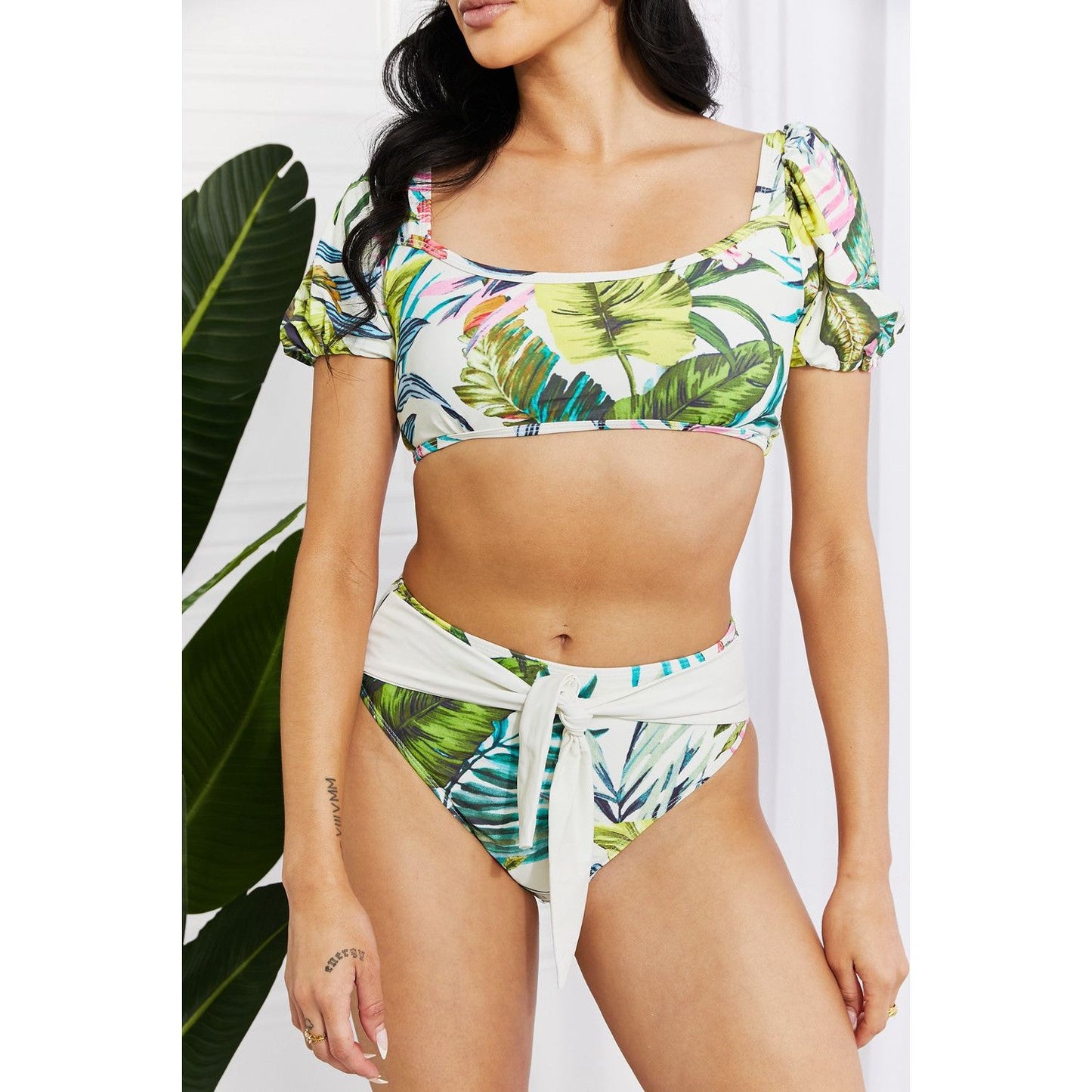 Marina West Swim Vacay Ready Puff Sleeve Bikini in Floral - TiffanyzKlozet