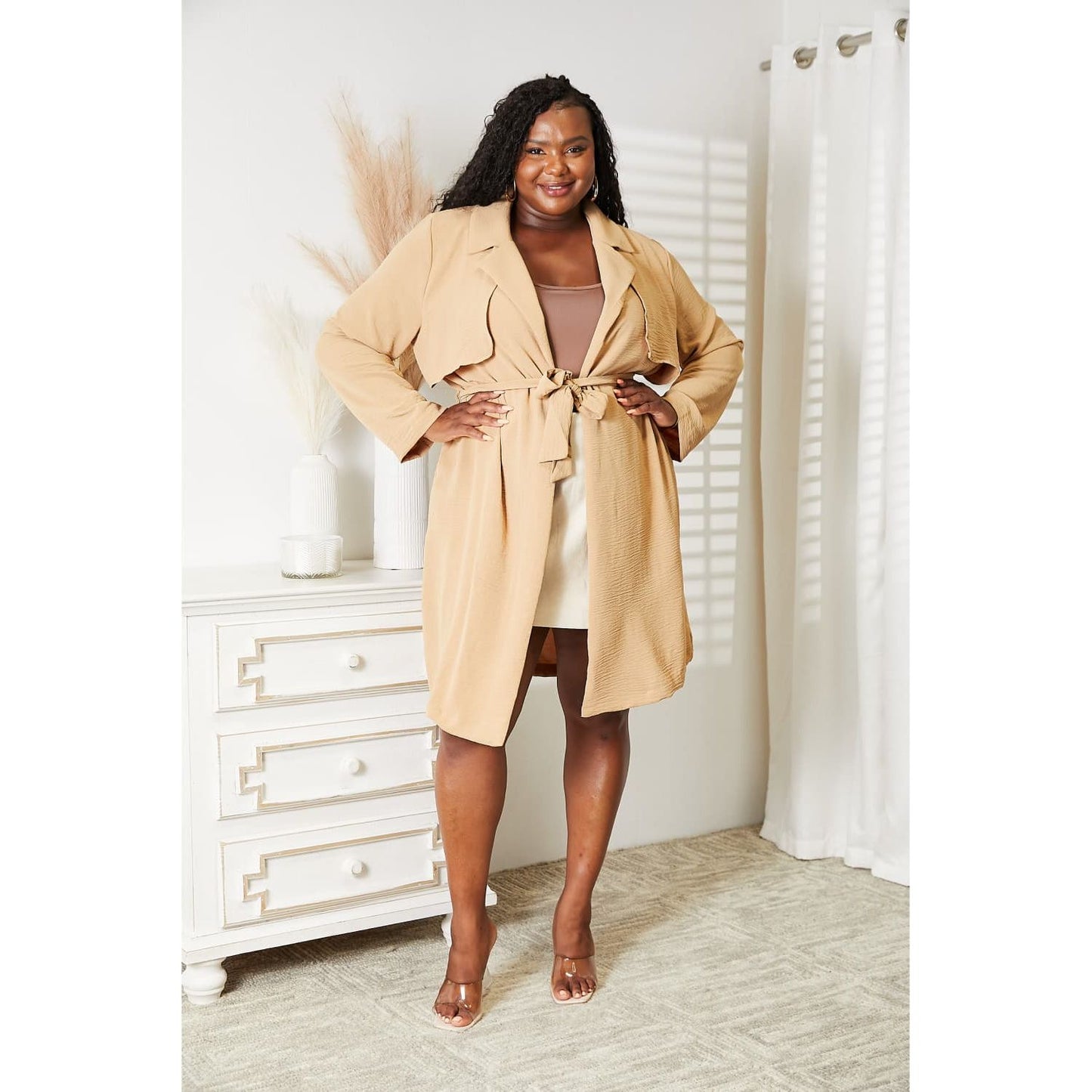 Culture Code Full Size Tied Trench Coat with Pockets - TiffanyzKlozet