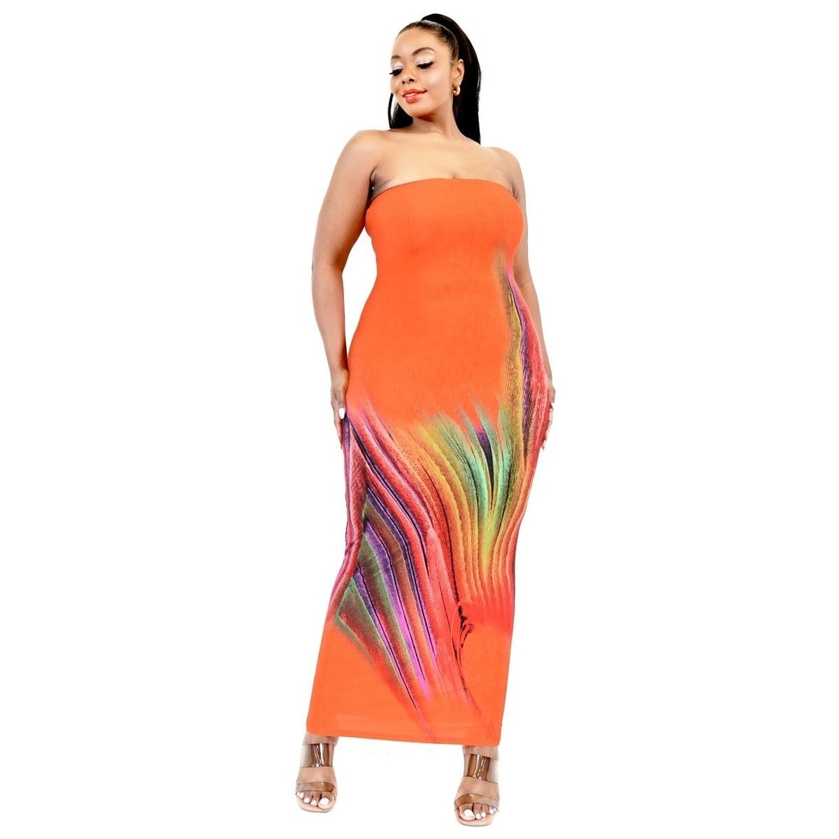 Plus Sleeveless Color Gradient Tube Top Maxi Dress - TiffanyzKlozet