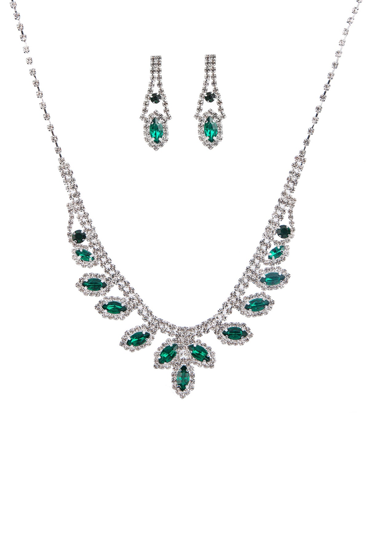 Rhinestone Marquise Wedding Necklace And Earring Set - TiffanyzKlozet
