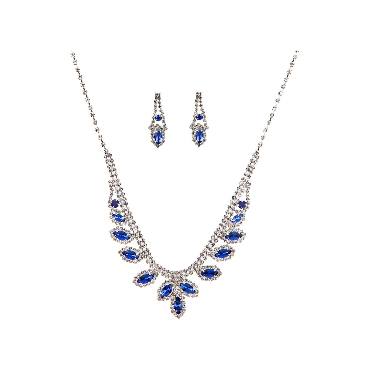Rhinestone Marquise Wedding Necklace And Earring Set - TiffanyzKlozet