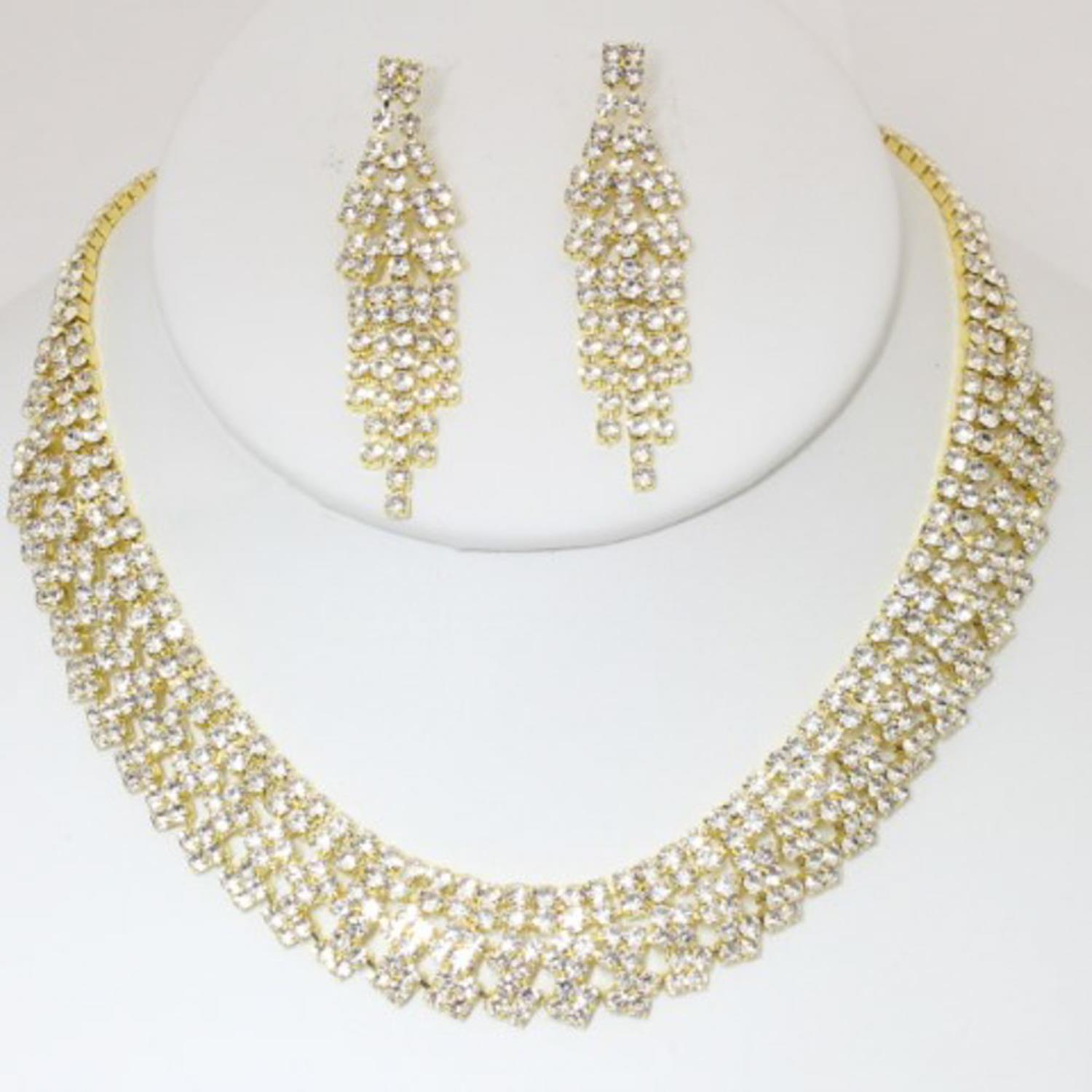 Rhinestone Necklace Earring Set - TiffanyzKlozet