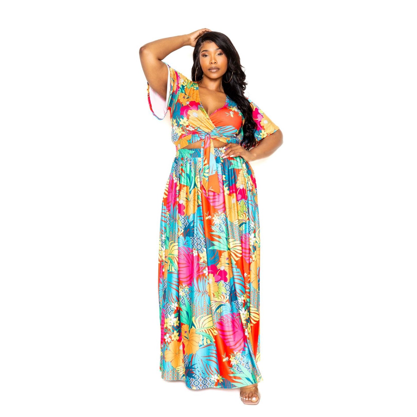 Tropical floral maxi skirt & top set - TiffanyzKlozet