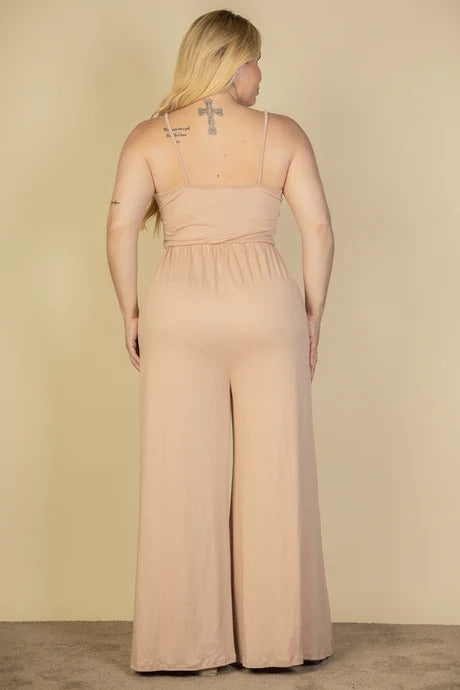 Plus Size Button Front Wide Leg Jumpsuit - TiffanyzKlozet