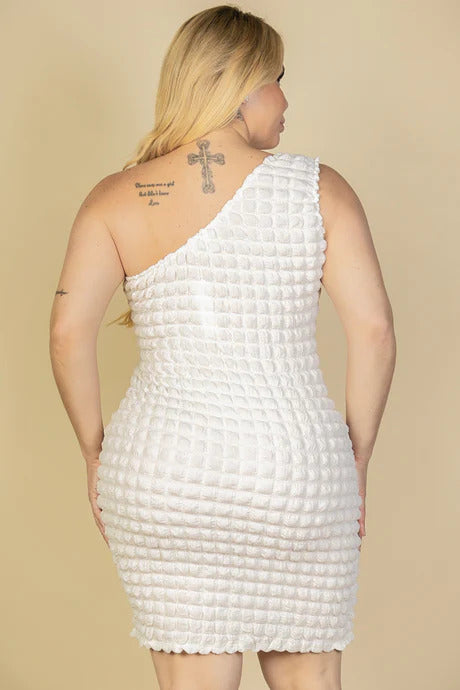 Plus Size Bubble Fabric One Shoulder Bodycon Mini Dress - TiffanyzKlozet